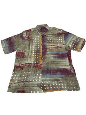 Riscatto Men's Button Down SS Shirt Abstract Pattern Made In Italy, Size XXL